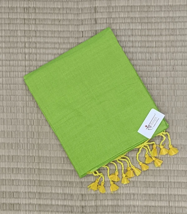 RangDhaaga Parrot Green Khadi Cotton Saree - Free