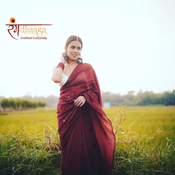 RangDhaaga Maroon Sequence Khadi Saree