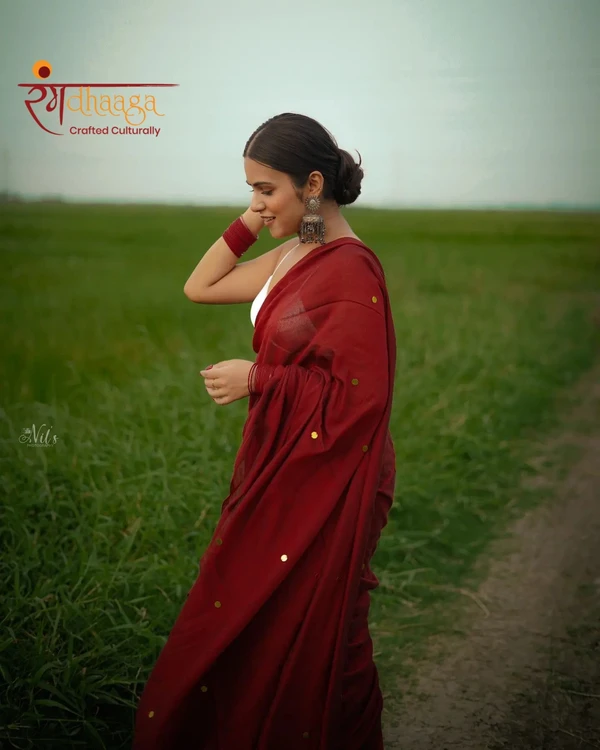 RangDhaaga Maroon Sequence Khadi Saree