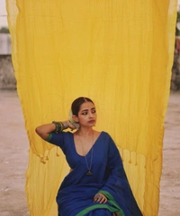 RangDhaaga Khadi Saree Blue With Light Green Border