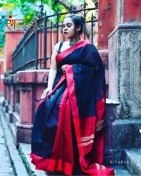 RangDhaaga Cotton Silk Black & Red Saree