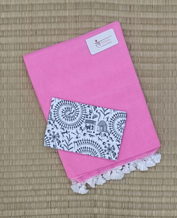 RangDhaaga Baby pink Handloom Cotton Saree With Designer Blouse