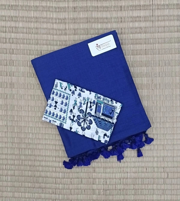 RangDhaaga Navyblue Handloom Cotton Saree With Designer Blouse