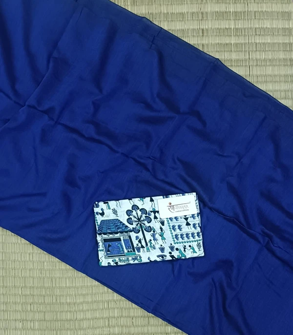 RangDhaaga Navyblue Handloom Cotton Saree With Designer Blouse