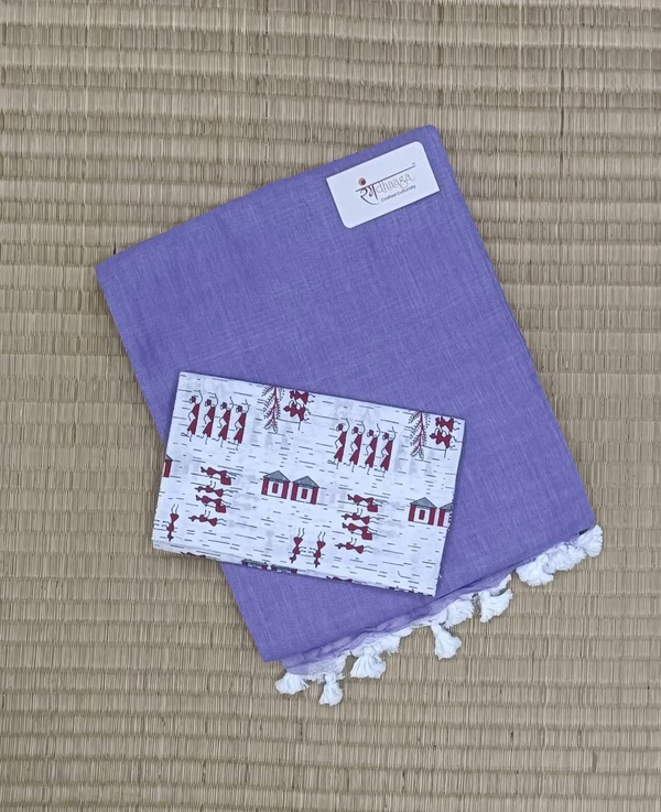 RangDhaaga Lilac Handloom Cotton sarees With Designer Blouse