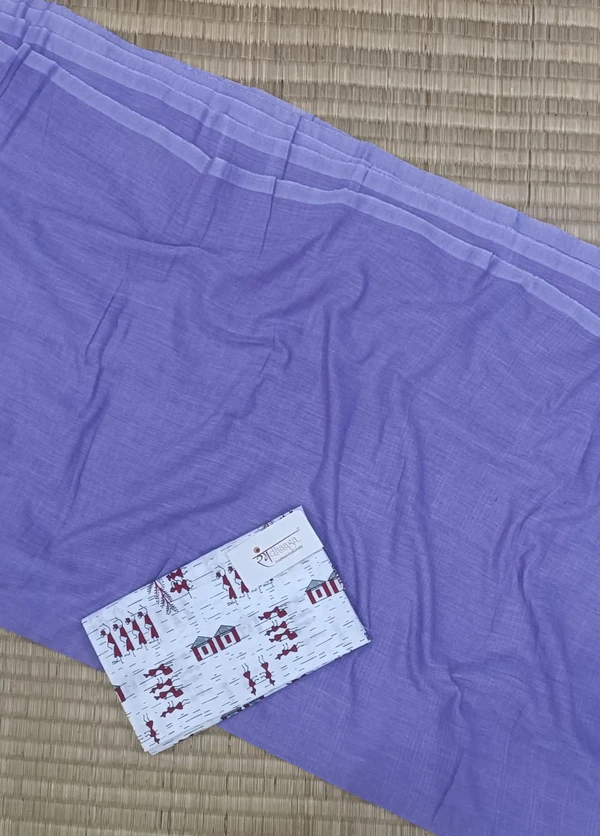 RangDhaaga Lilac Handloom Cotton sarees With Designer Blouse