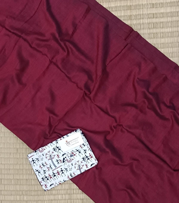 RangDhaaga Maroon Handloom Cotton Saree With Designer Blouse