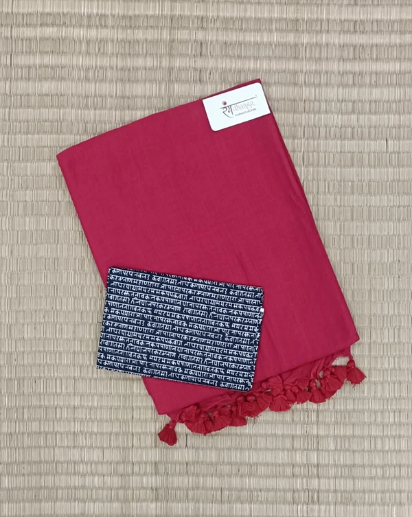 RangDhaaga Red Handloom Cotton Saree With Designer Blouse