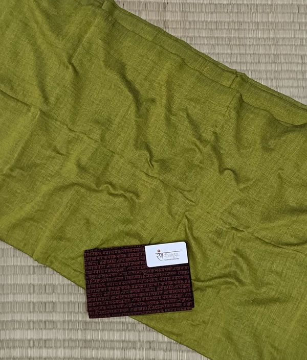 RangDhaaga Lime Handloom Cotton Saree With Designer Blouse