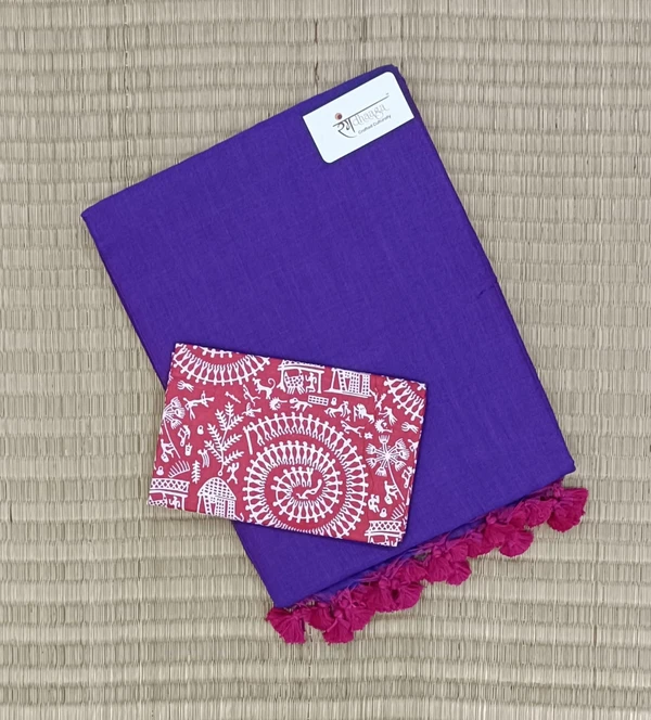 RangDhaaga Purple Handloom Cotton Saree With Designer Blouse 