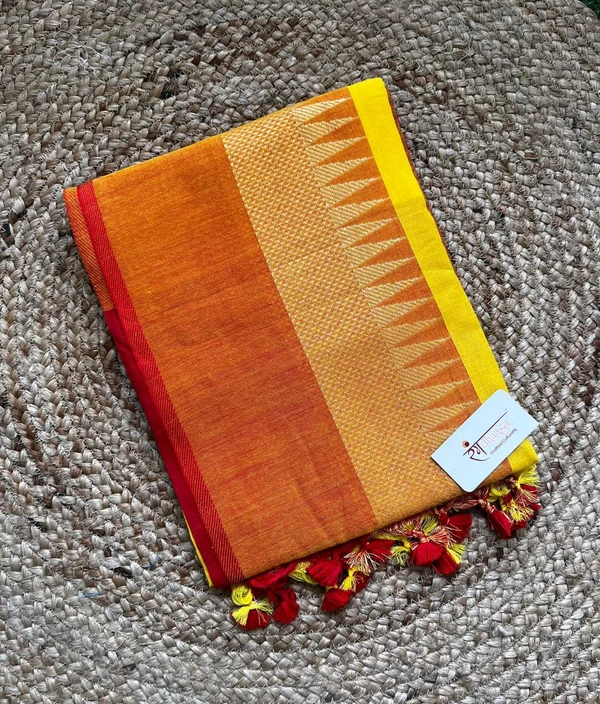 RangDhaaga Yellow With Orange Temple Border