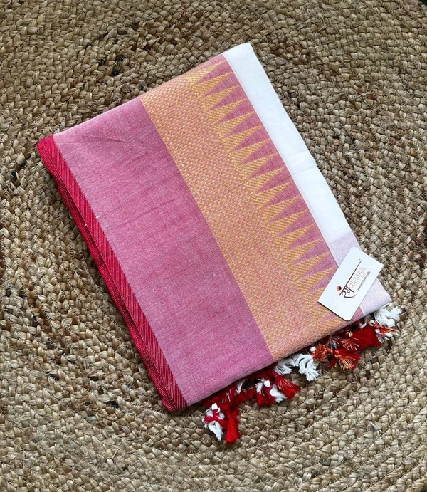 RangDhaaga White With Pink Temple Border