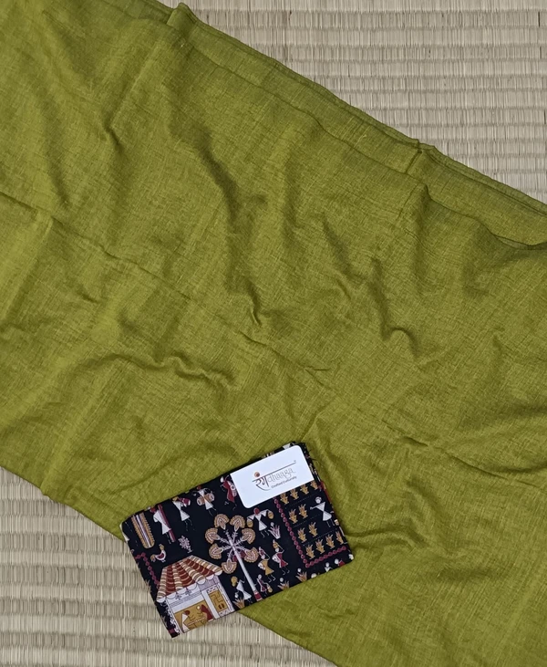 RangDhaaga Lime Handloom Cotton Saree With Designer Blouse