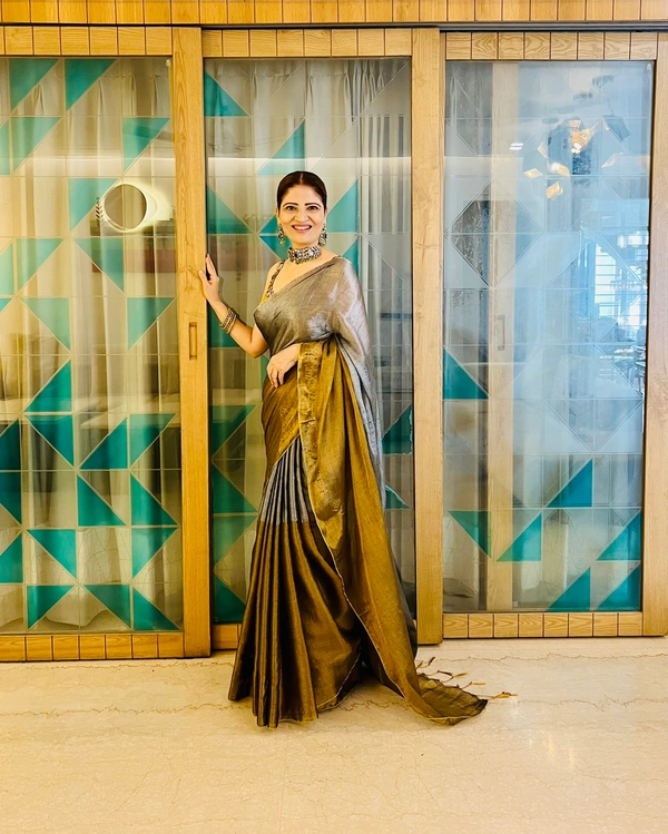 RangDhaaga Golden With Silver Raga Tissue Saree