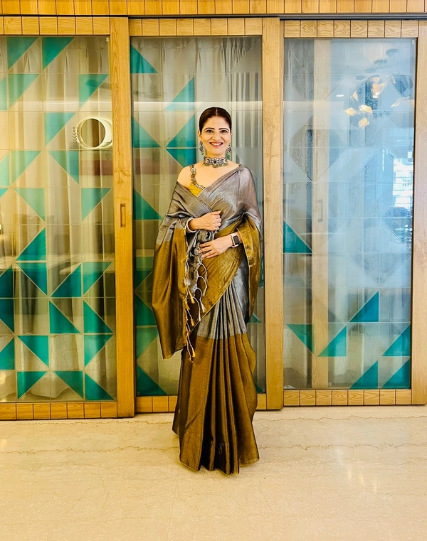 RangDhaaga Golden With Silver Raga Tissue Saree