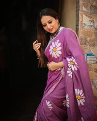Rangdhaaga  Lilac Floral Hand Painted Saree