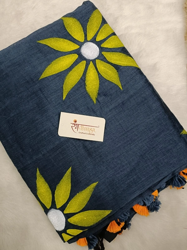 Rangdhaaga  Grey Floral Hand Painted Saree