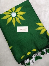 Rangdhaaga  Dark Green Floral Hand Painted Saree