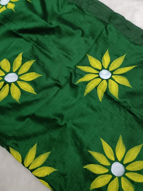 Rangdhaaga  Dark Green Floral Hand Painted Saree