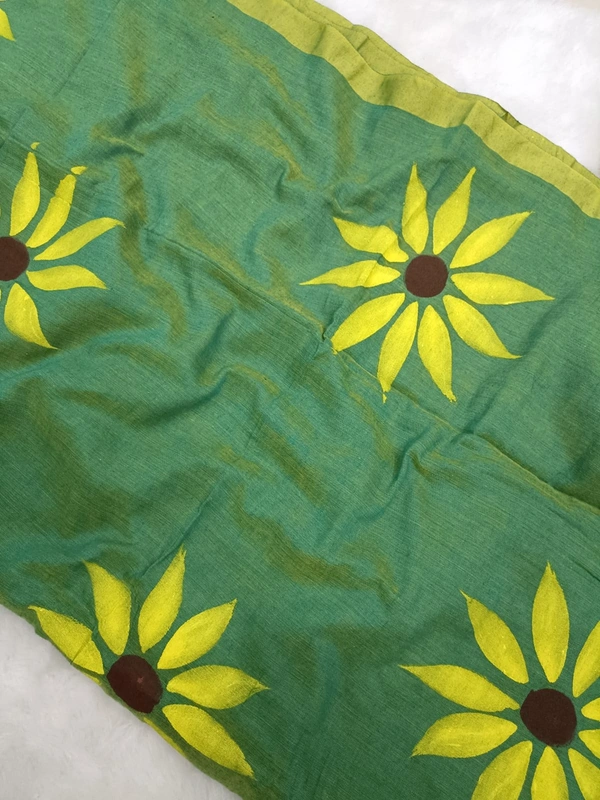 Rangdhaaga  Light Green With Yellow Floral Hand Painted Saree