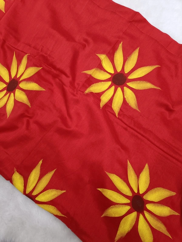 Rangdhaaga  Red With Yellow Floral Hand Painted Saree