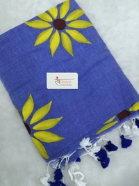 Rangdhaaga  Blue With Yellow Floral Hand Painted Saree