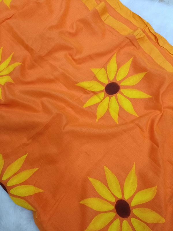 Rangdhaaga  Orange With Yellow Floral Hand Painted Saree