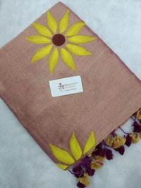 Rangdhaaga  Beige With Yellow Floral Hand Painted Saree