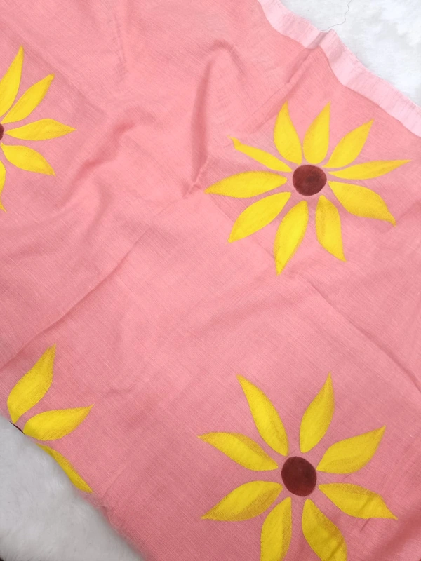 Rangdhaaga  Peach With Yellow Floral Hand Painted Saree