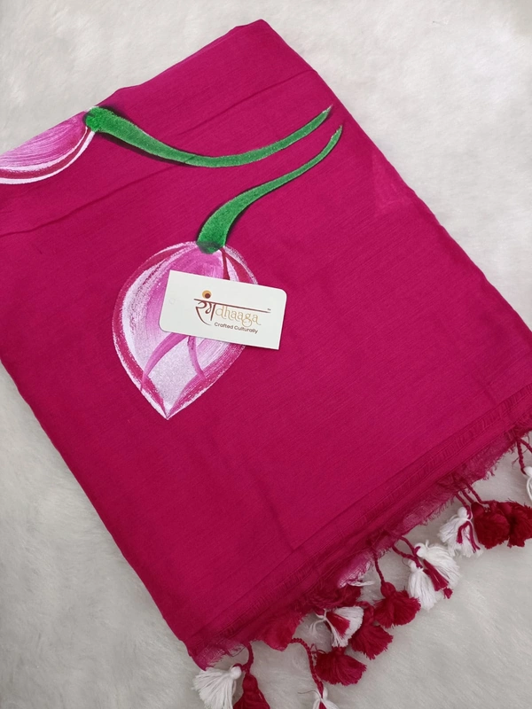 Rangdhaaga  Dark Pink With  Floral Hand Painted Saree