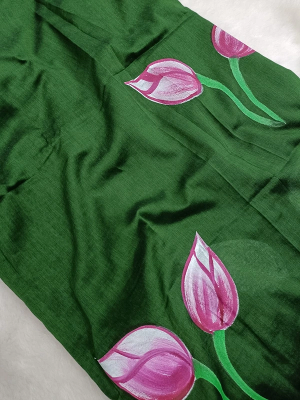 Rangdhaaga  Dark Green Floral Hand Painted Saree