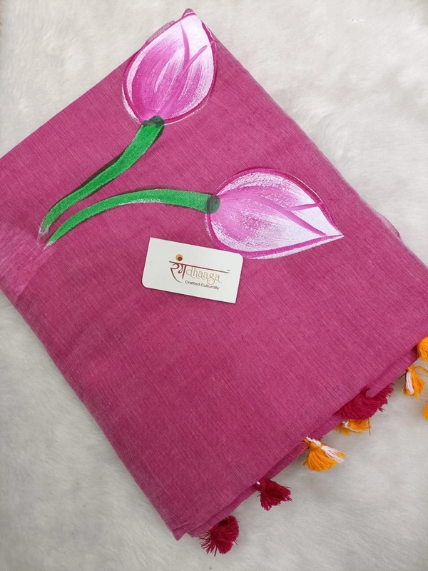 Rangdhaaga  PinkFloral Hand Painted Saree