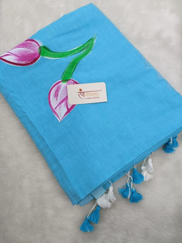 Rangdhaaga  Blue Floral Hand Painted Saree