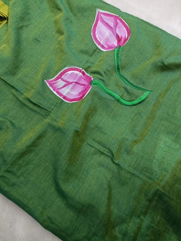 Rangdhaaga  Dark Green Floral Hand Painted Saree