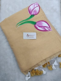 Rangdhaaga  Beige With Yellow Floral Hand Painted Saree