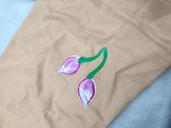 Rangdhaaga  Beige With Yellow Floral Hand Painted Saree