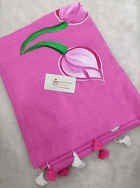 Rangdhaaga   Pink Floral Hand Painted Saree