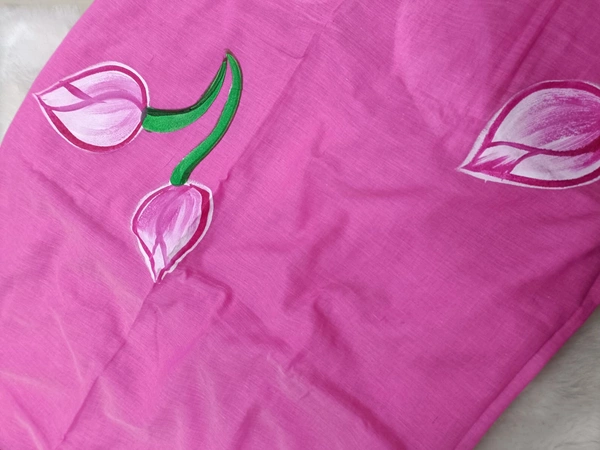 Rangdhaaga   Pink Floral Hand Painted Saree