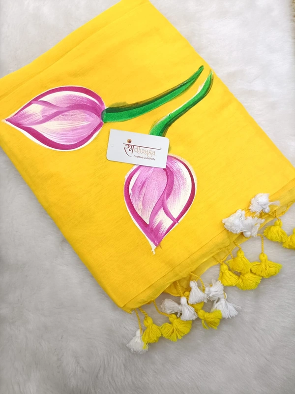 Rangdhaaga  Yellow Floral Hand Painted Saree