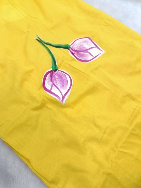 Rangdhaaga  Yellow Floral Hand Painted Saree