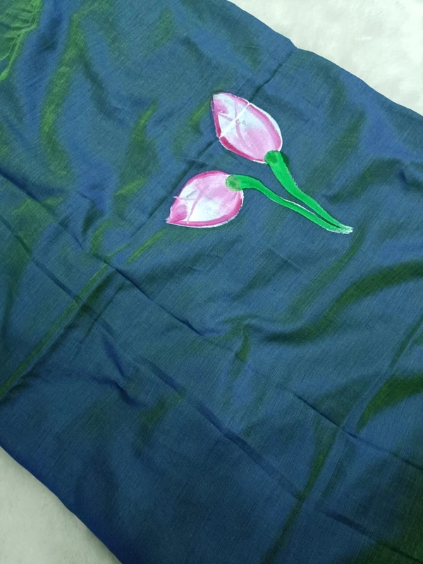 Rangdhaaga  Teal Floral Hand Painted Saree