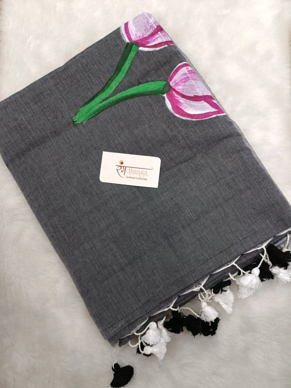 Rangdhaaga  Grey Floral Hand Painted Saree