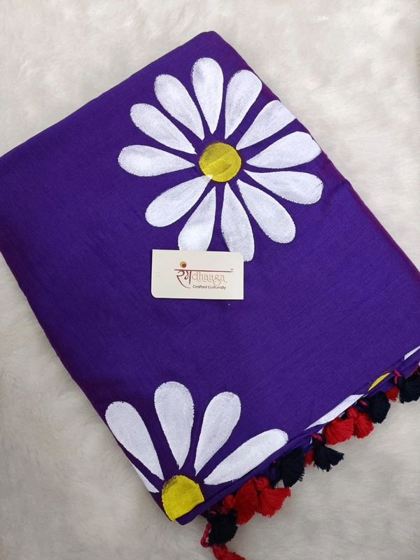 Rangdhaaga  Purple Floral Hand Painted Saree