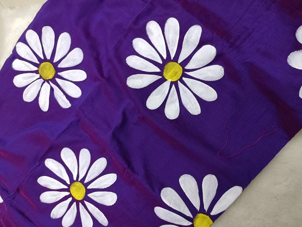 Rangdhaaga  Purple Floral Hand Painted Saree