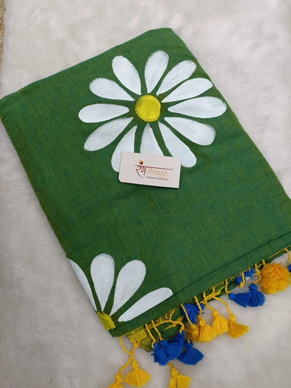 Rangdhaaga   Green Floral Hand Painted Saree