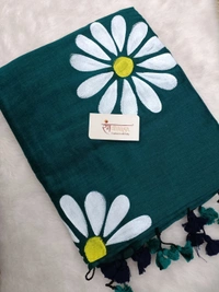 Rangdhaaga  Emerald Green Floral Hand Painted Saree
