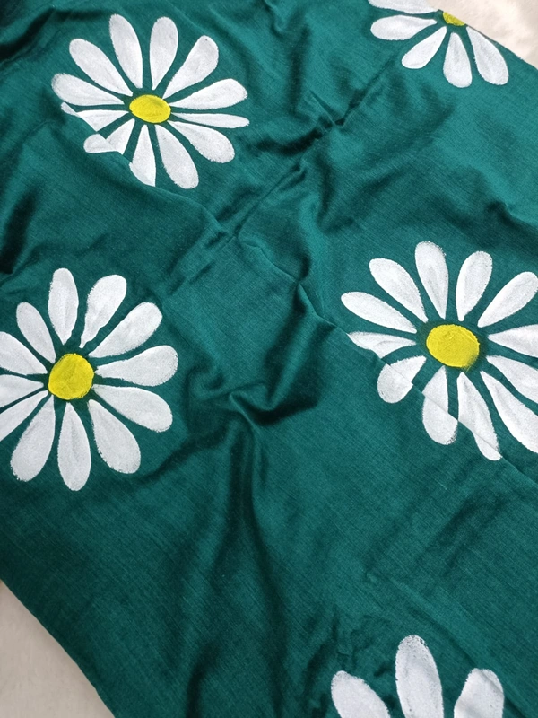 Rangdhaaga  Emerald Green Floral Hand Painted Saree