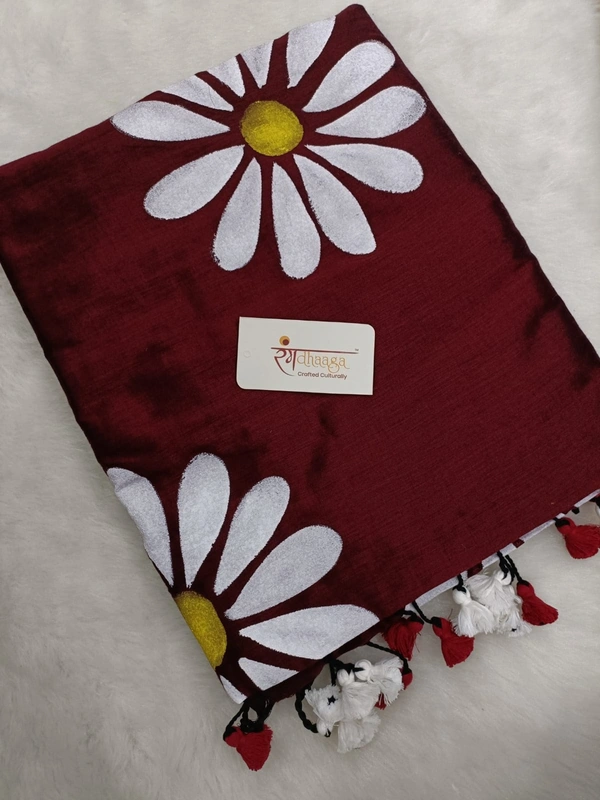 Rangdhaaga  Maroon Floral Hand Painted Saree