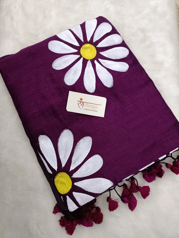 Rangdhaaga  Wine Floral Hand Painted Saree