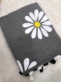 Rangdhaaga  Grey Floral Hand Painted Saree